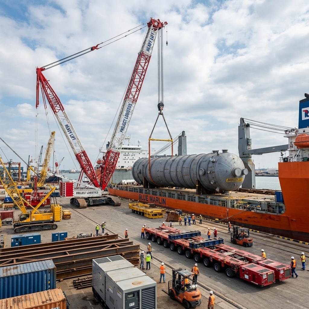 Specialized heavy transport truck carrying industrial project cargo