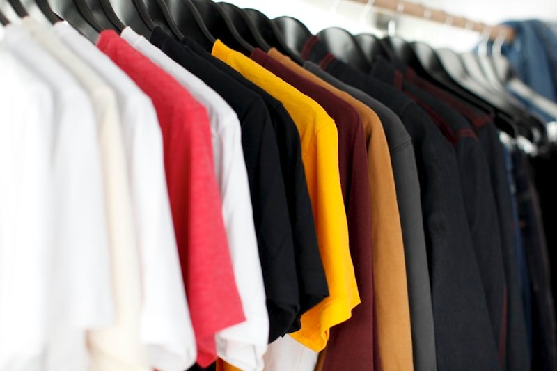 Apparel and textile products on showroom racks